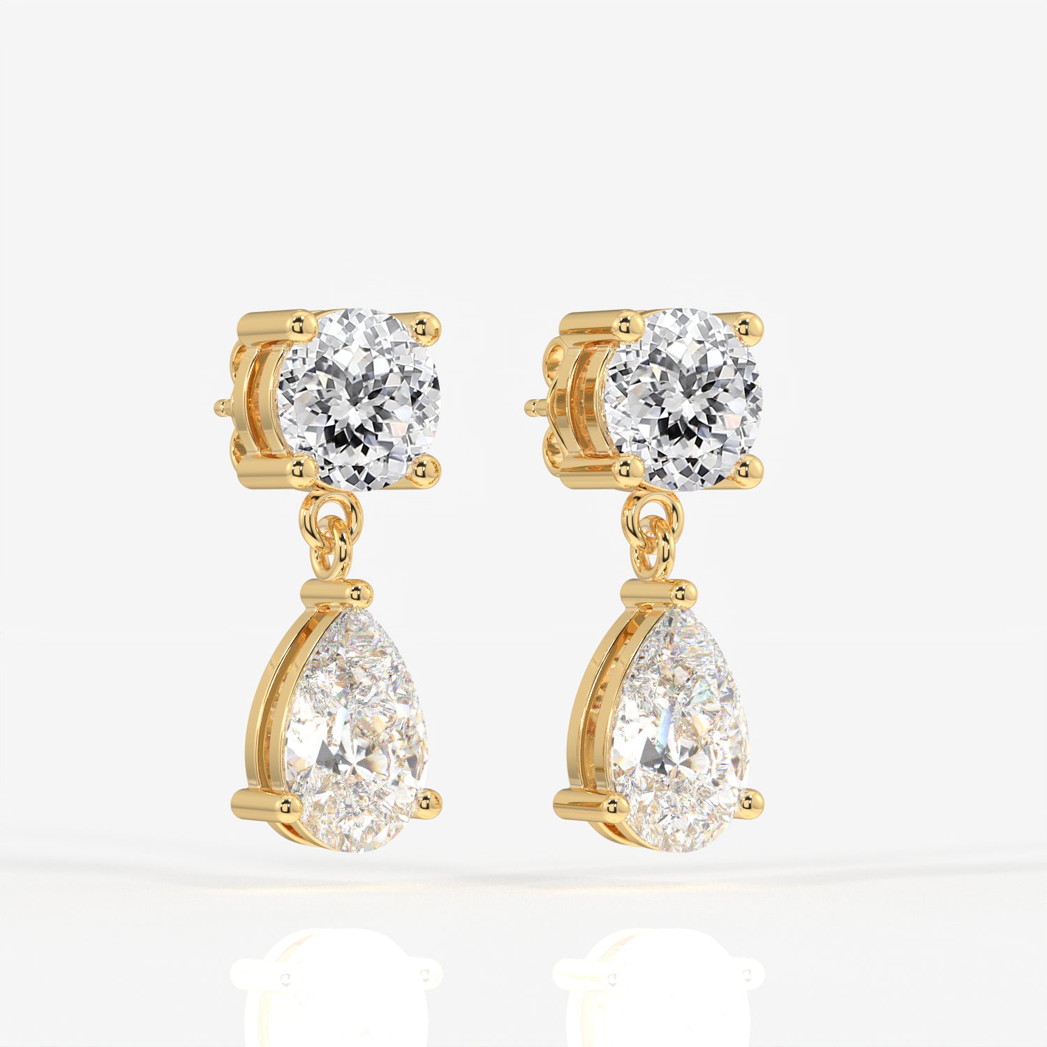 Portuguese Cut Lab Grown Diamond Dangle 9K Gold Earrings