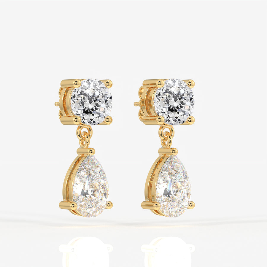 Portuguese Cut Lab Grown Diamond Dangle 9K Gold Earrings