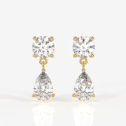 Round and Pear Cut Moissanite Diamond Dangle Sterling Silver Earrings