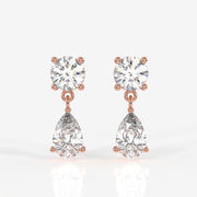 Round and Pear Cut Moissanite Diamond Dangle Sterling Silver Earrings