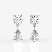 Round and Pear Cut Moissanite Diamond Dangle Sterling Silver Earrings