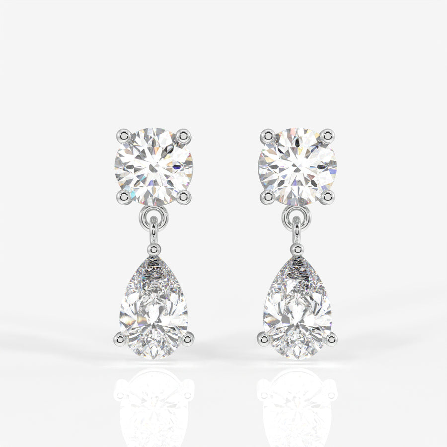 Round and Pear Cut Moissanite Diamond Dangle Sterling Silver Earrings