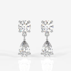 Round and Pear Cut Moissanite Diamond Dangle Sterling Silver Earrings