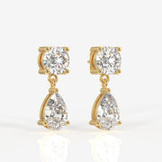 Round and Pear Cut Moissanite Diamond Dangle Sterling Silver Earrings