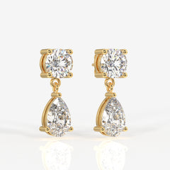 Round and Pear Cut Moissanite Diamond Dangle Sterling Silver Earrings