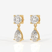 Round and Pear Cut Moissanite Diamond Dangle Sterling Silver Earrings