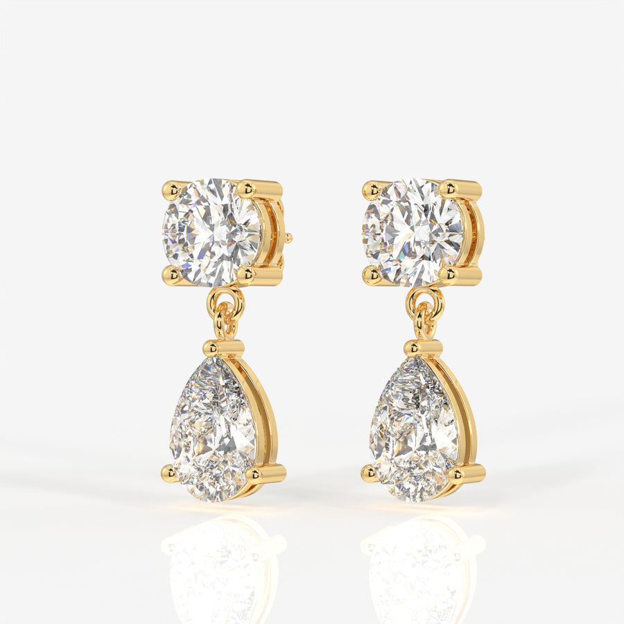 Round and Pear Cut Moissanite Diamond Dangle Sterling Silver Earrings