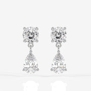 Portuguese Cut Moissanite Diamond Dangle Sterling Silver Earrings