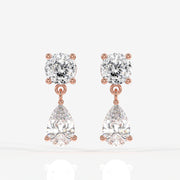 Portuguese Cut Moissanite Diamond Dangle 18K Gold Earrings