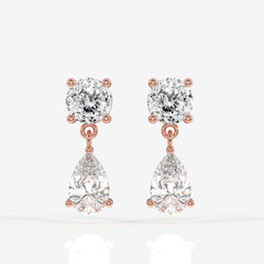 Portuguese Cut Moissanite Diamond Dangle 18K Gold Earrings