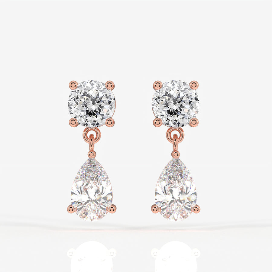 Portuguese Cut Lab Grown Diamond Dangle 9K Gold Earrings
