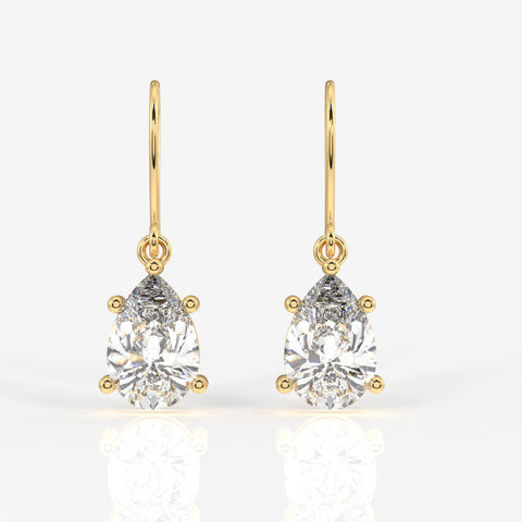 Pear Cut Lab Grown Diamond Dangle 14k Gold Earrings