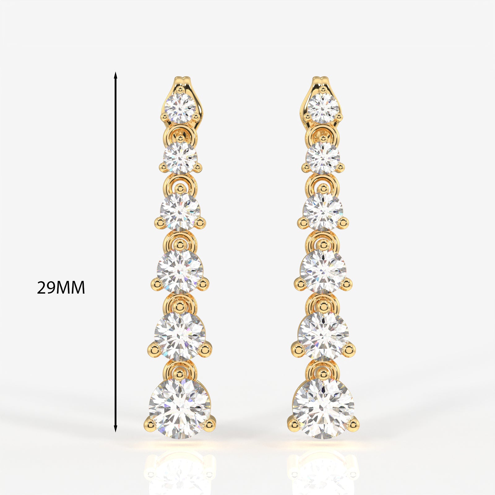Round Cut Lab Grown Diamond Dangle 9K Gold Earrings