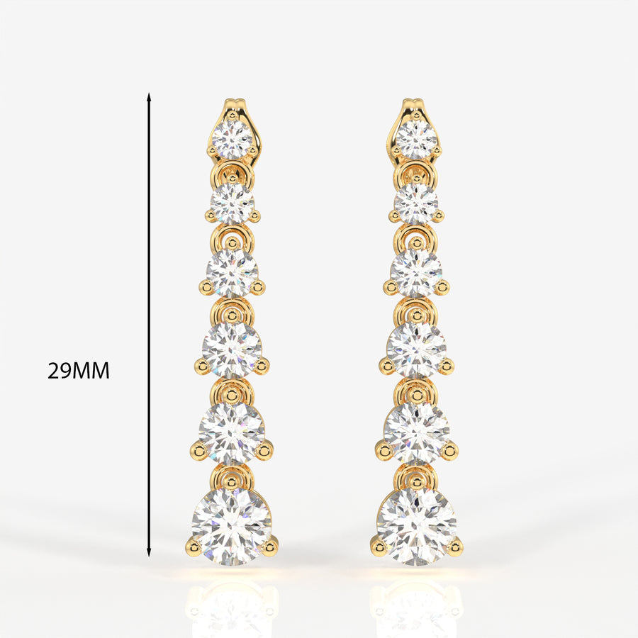 Round Cut Lab Grown Diamond Dangle 9K Gold Earrings