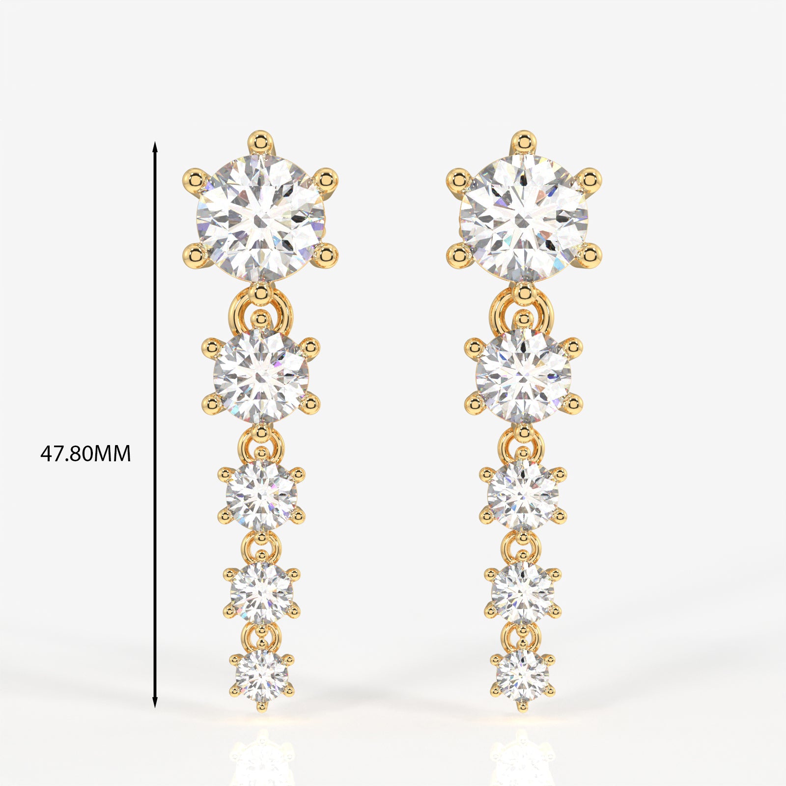 Round Cut Lab Grown Diamond Dangle 9K Gold Earrings