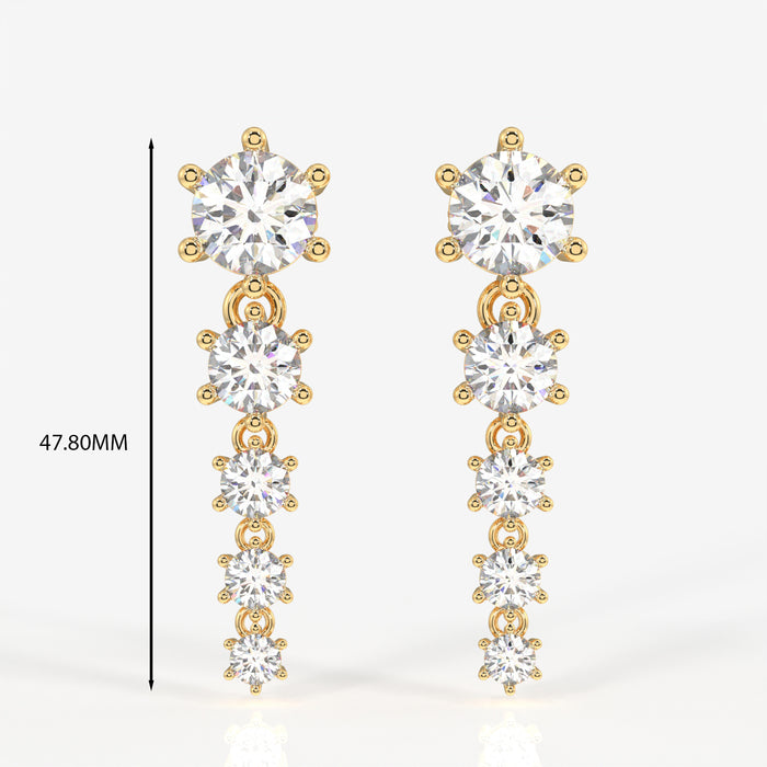 Round Cut Moissanite Diamond Dangle 18K Gold Earrings