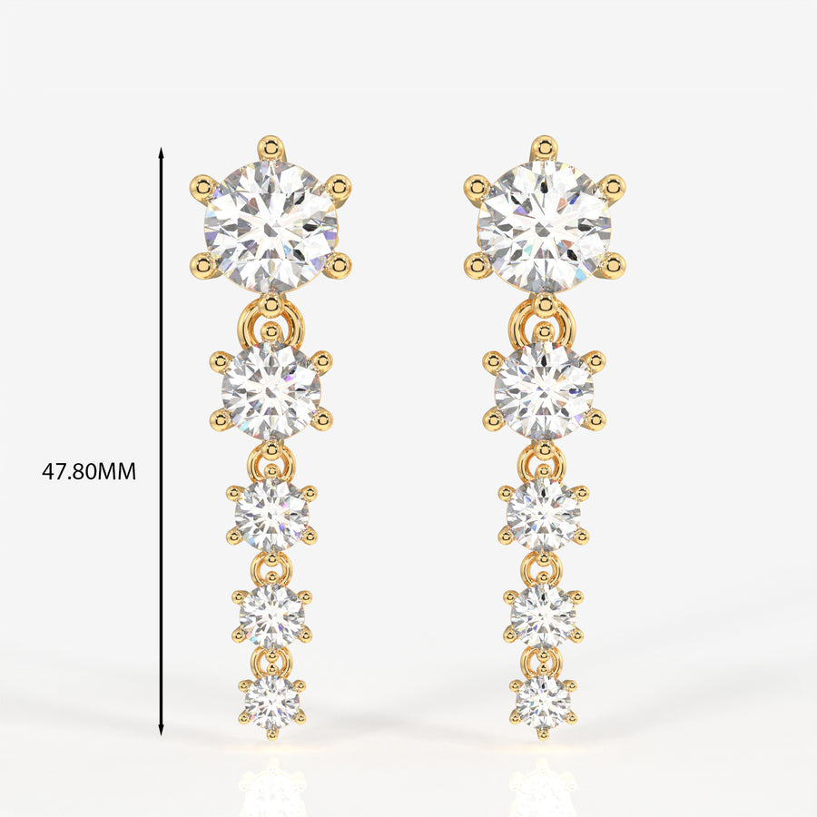 Round Cut Lab Grown Diamond Dangle 9K Gold Earrings