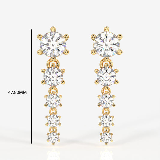 Round Cut Moissanite Diamond Dangle Sterling Silver Earrings