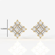 Round and Baguette Cut Moissanite Diamond Stud Sterling Silver Earrings