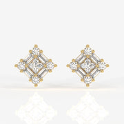 Round and Baguette Cut Moissanite Diamond Stud Sterling Silver Earrings