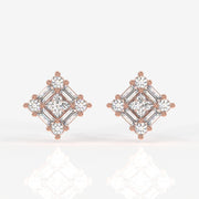 Round and Baguette Cut Moissanite Diamond Stud Sterling Silver Earrings