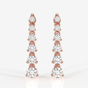 Round Cut Lab Grown Diamond Dangle 9K Gold Earrings