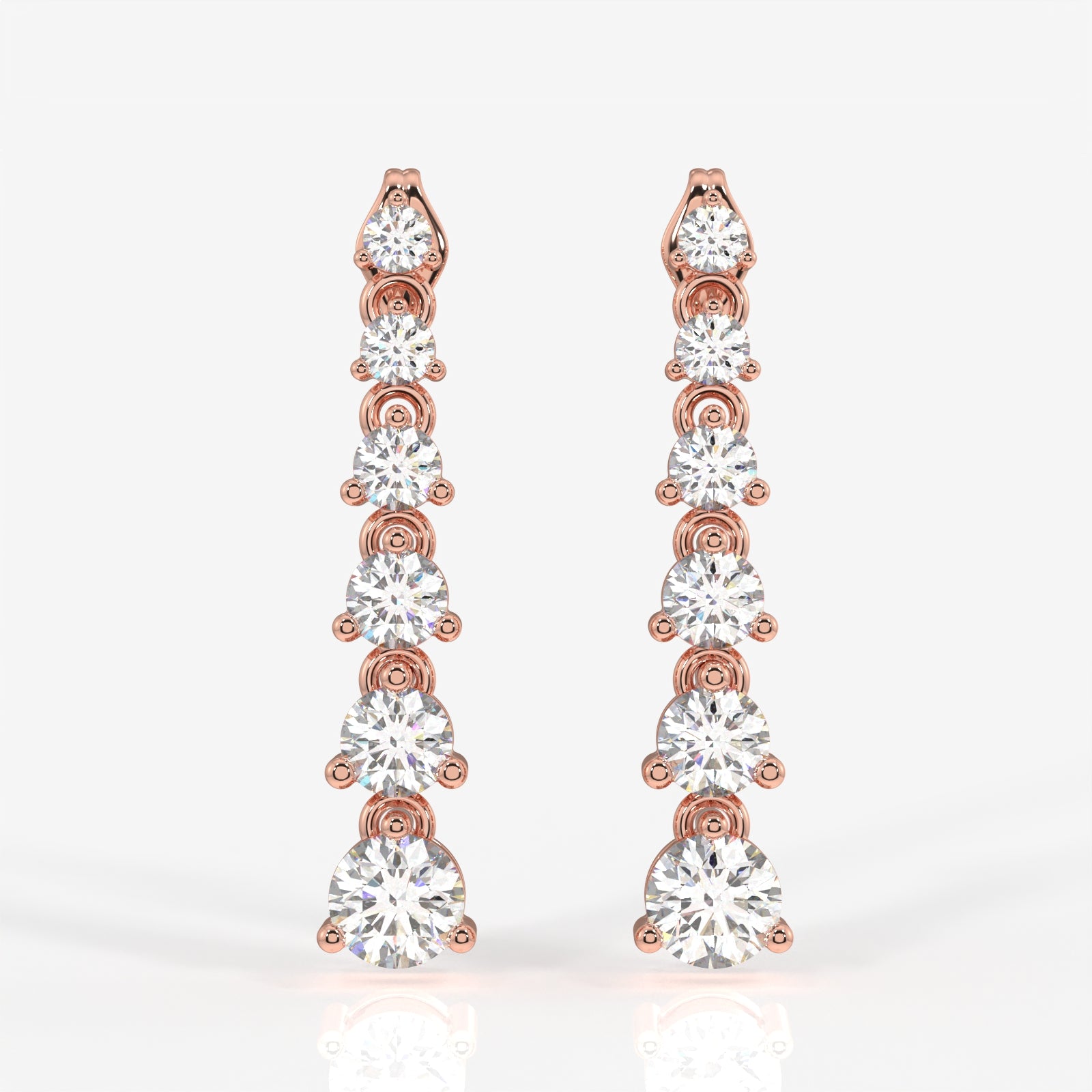 Round Cut Lab Grown Diamond Dangle 9K Gold Earrings