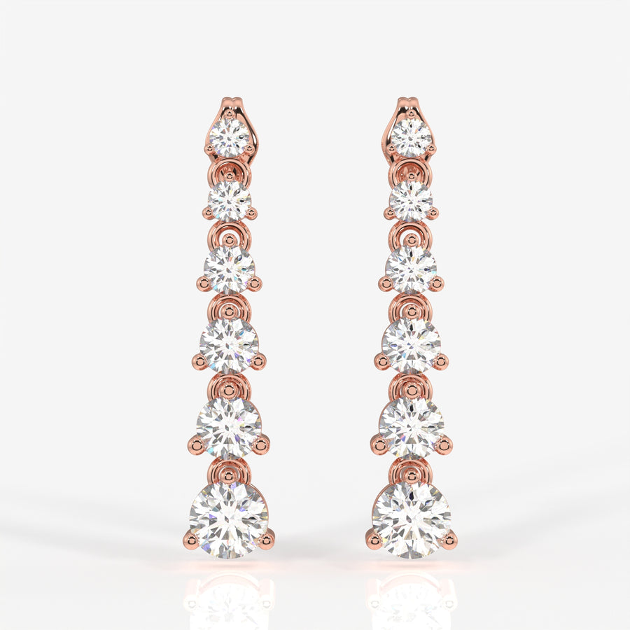 Round Cut Lab Grown Diamond Dangle 9K Gold Earrings