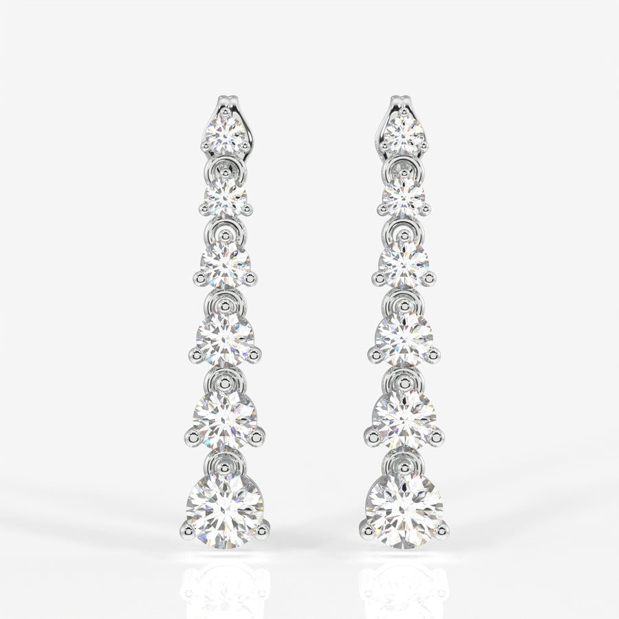 Round Cut Lab Grown Diamond Dangle 9K Gold Earrings