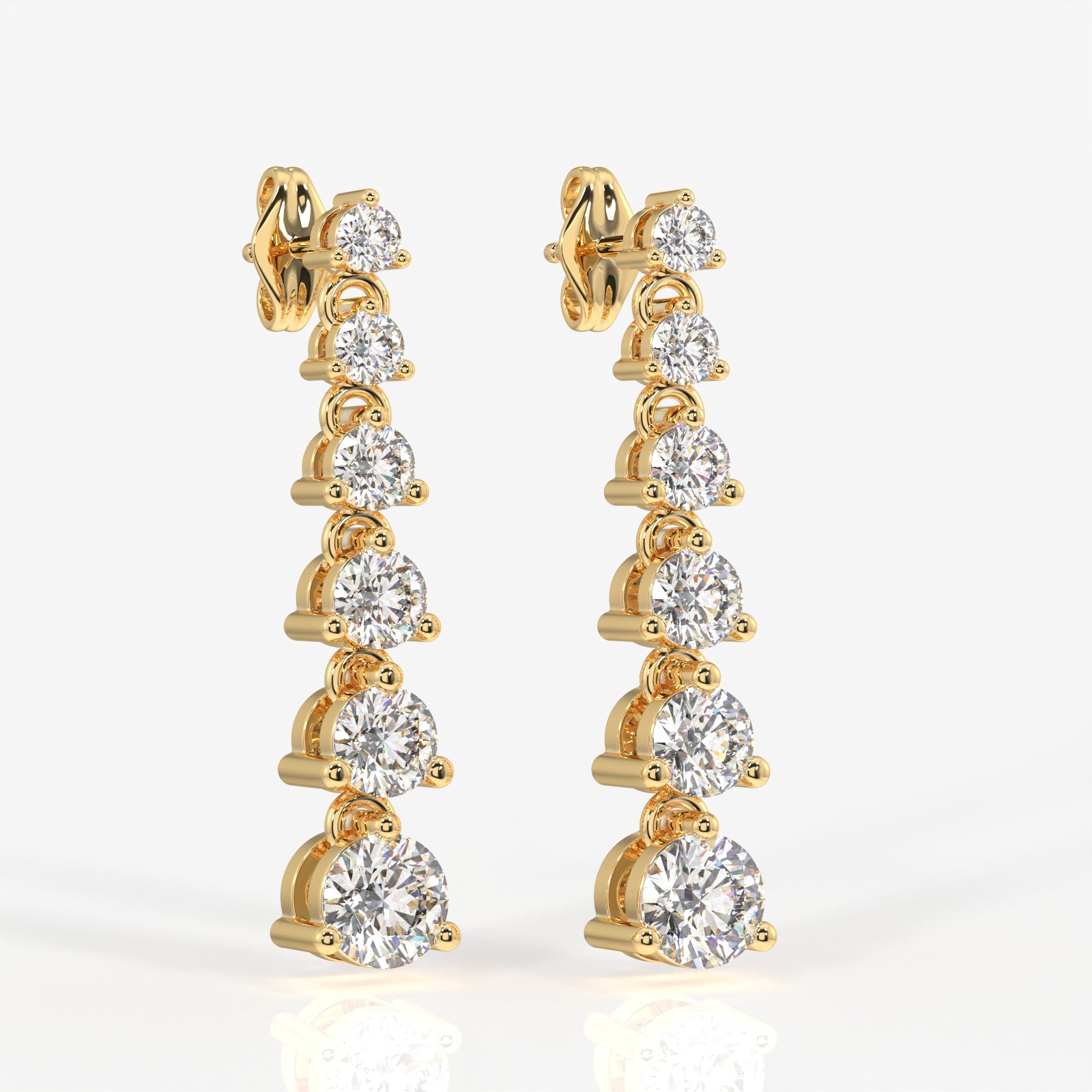 Round Cut Lab Grown Diamond Dangle 9K Gold Earrings