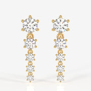 Round Cut Lab Grown Diamond Dangle 9K Gold Earrings