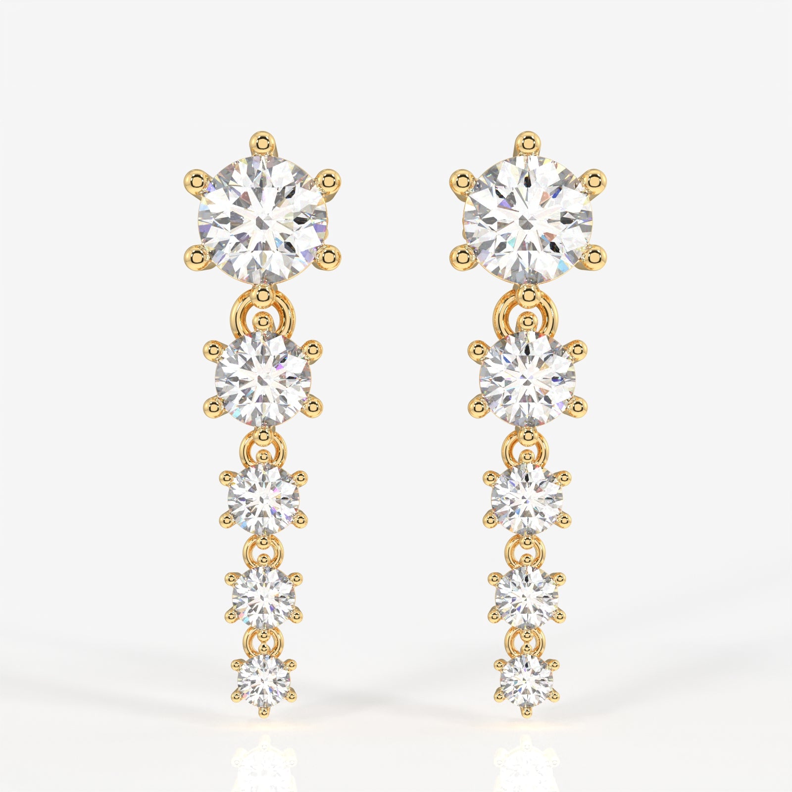 Round Cut Lab Grown Diamond Dangle 9K Gold Earrings