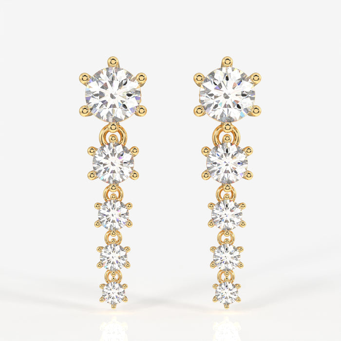 Round Cut Moissanite Diamond Dangle 18K Gold Earrings