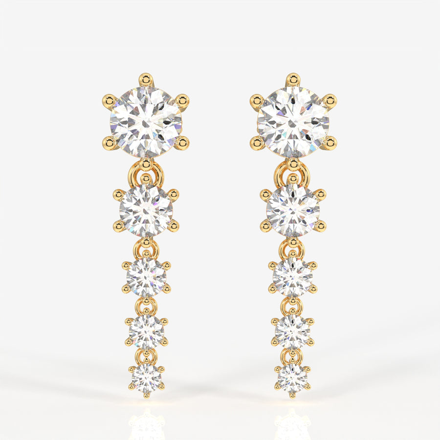 Round Cut Lab Grown Diamond Dangle 9K Gold Earrings
