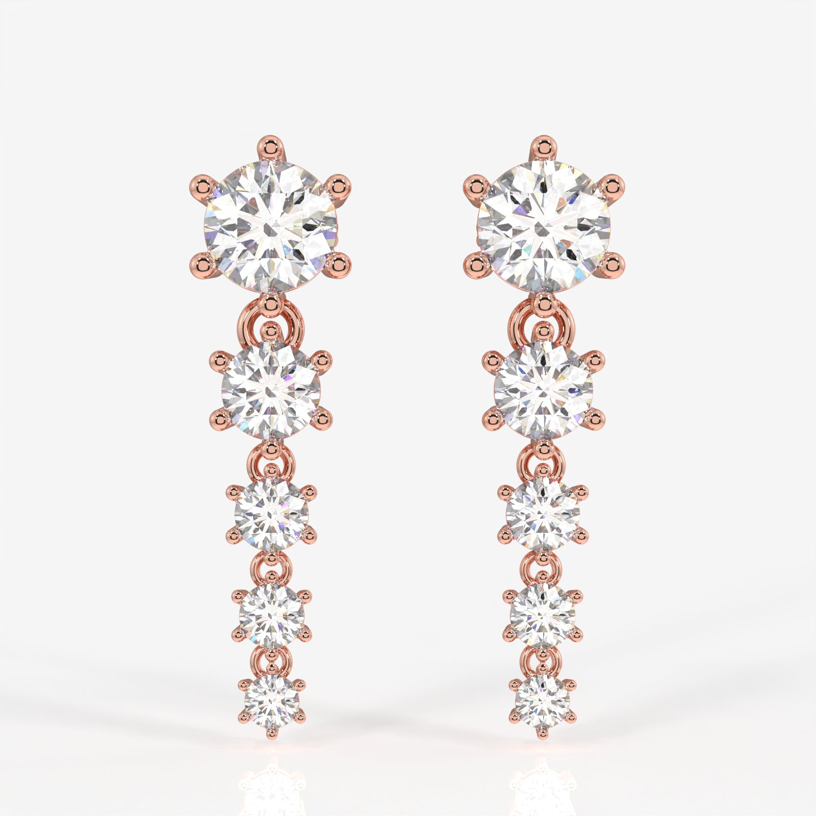 Round Cut Lab Grown Diamond Dangle 9K Gold Earrings