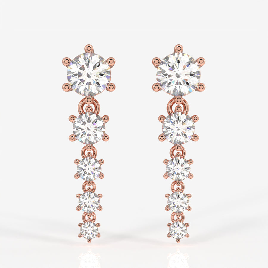 Round Cut Lab Grown Diamond Dangle 9K Gold Earrings