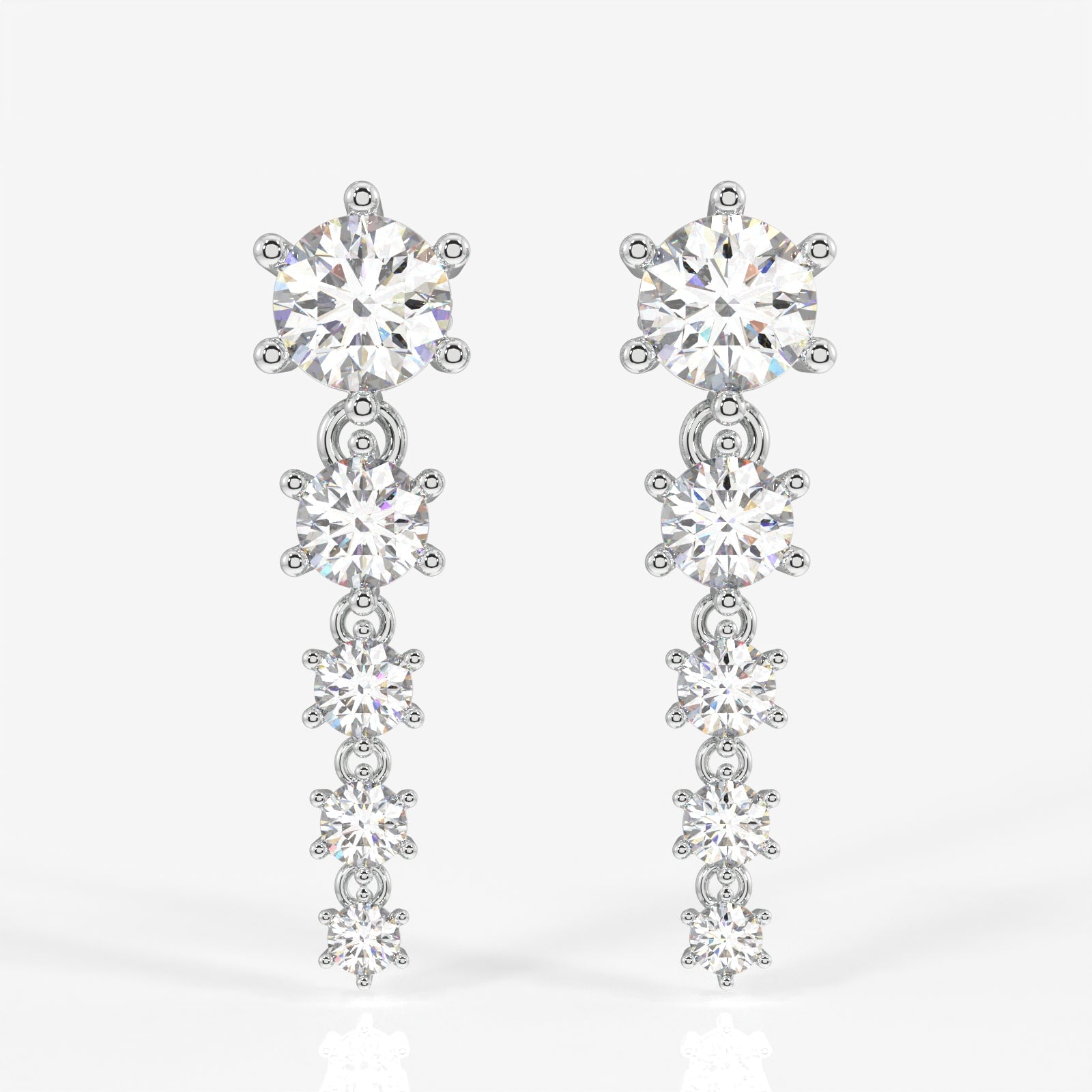 Round Cut Lab Grown Diamond Dangle 9K Gold Earrings