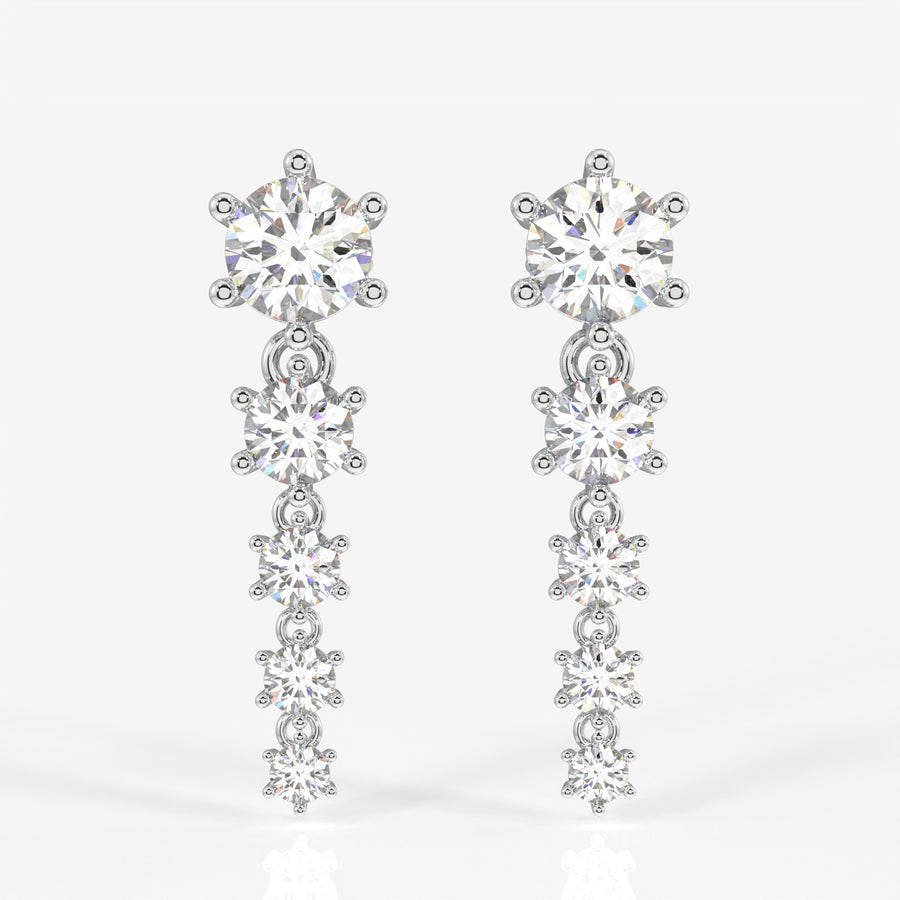 Round Cut Lab Grown Diamond Dangle 9K Gold Earrings