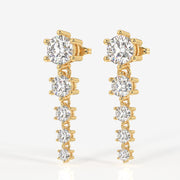 Round Cut Lab Grown Diamond Dangle 9K Gold Earrings