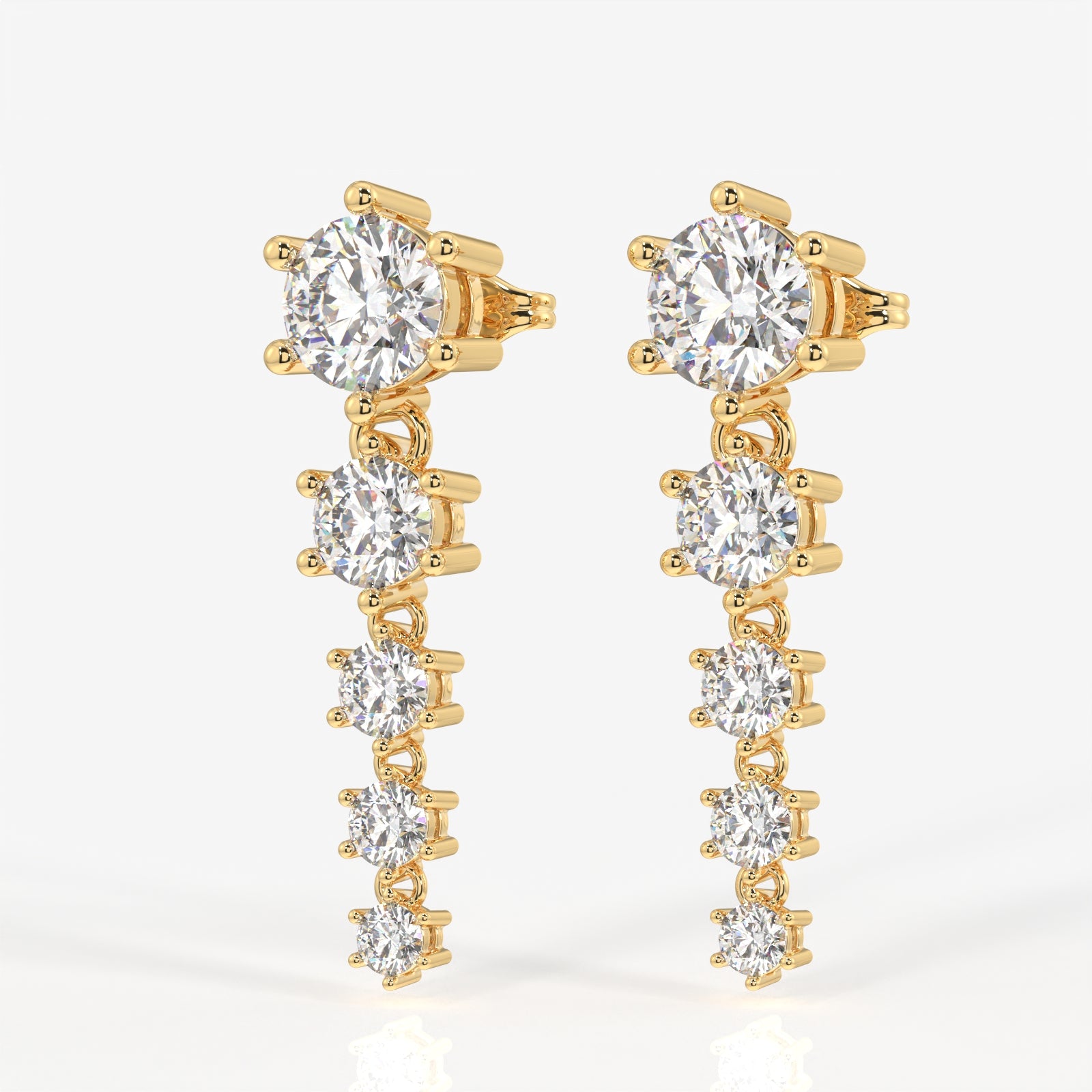 Round Cut Lab Grown Diamond Dangle 9K Gold Earrings
