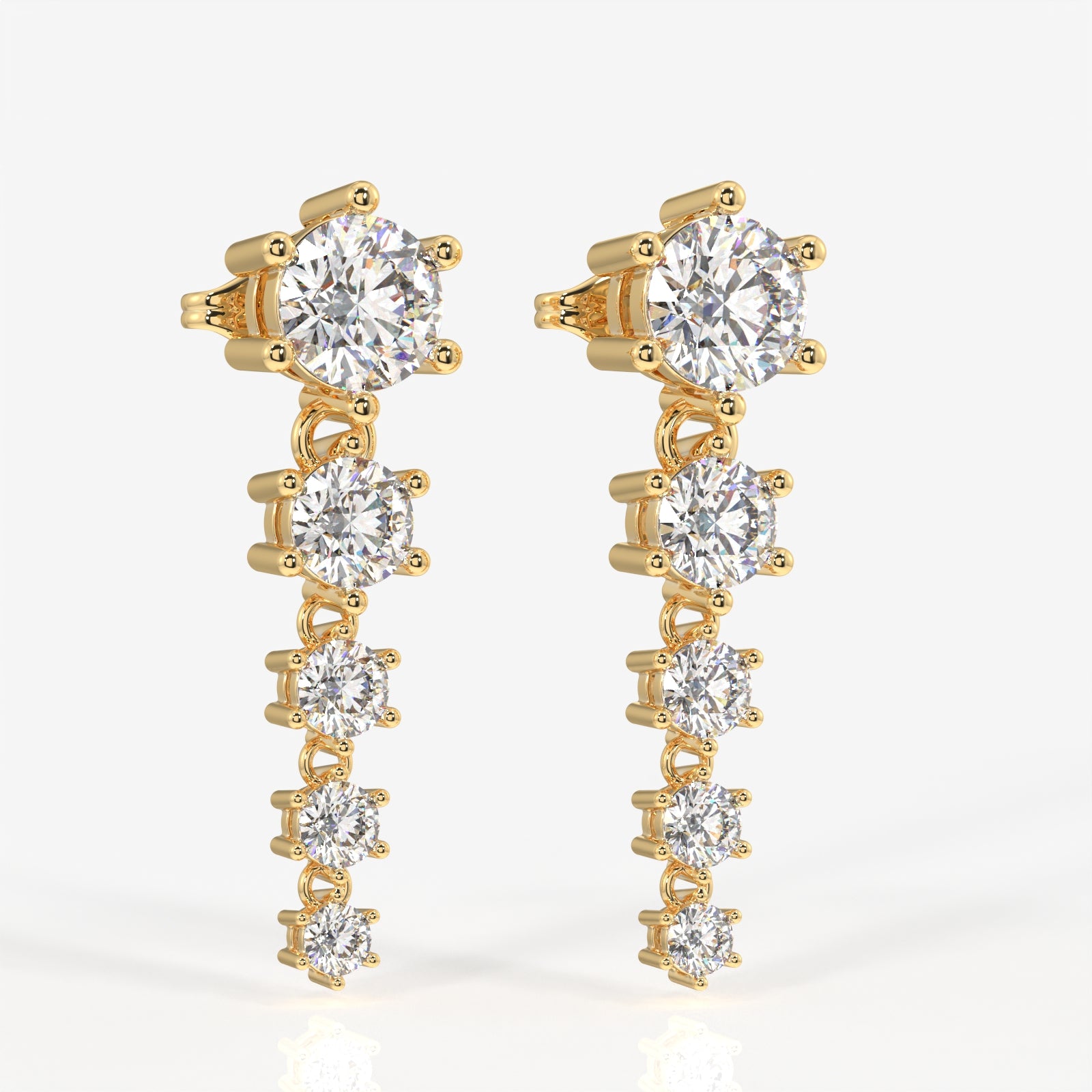 Round Cut Lab Grown Diamond Dangle 9K Gold Earrings