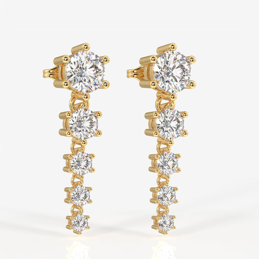 Round Cut Lab Grown Diamond Dangle 9K Gold Earrings