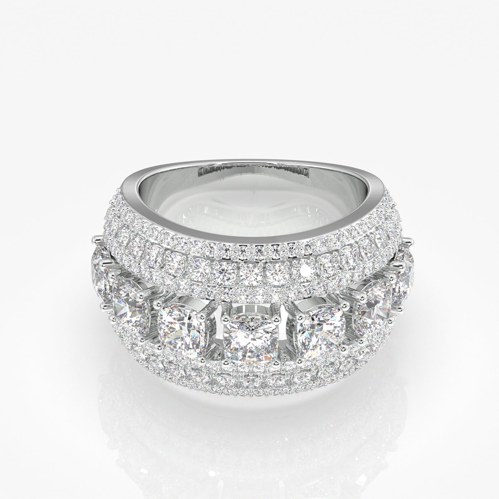Stellar Cushion & Round Cut Moissanite Diamond  Wedding Sterling Silver Band Ring