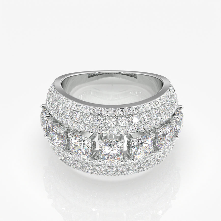 Stellar Cushion & Round Cut Moissanite Diamond  Wedding Sterling Silver Band Ring