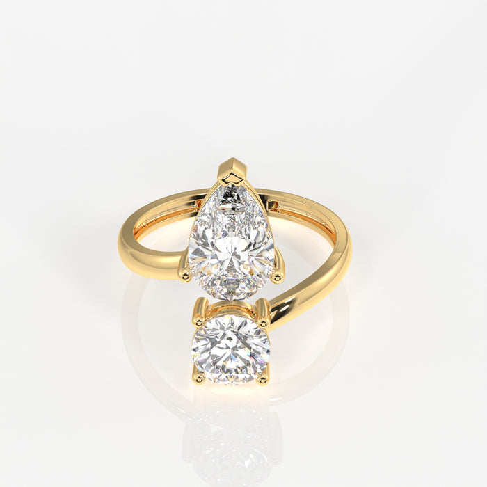 Round and Pear Cut Moissanite Diamond Toi Moi 18K Gold Ring