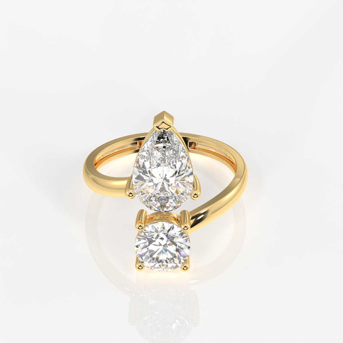 Round and Pear Cut Moissanite Diamond Toi Moi 14K Gold Ring