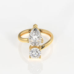 Round and Pear Cut Moissanite Diamond Toi Moi 14K Gold Ring