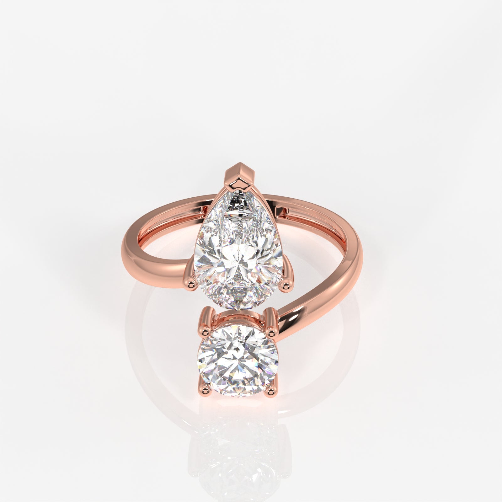 Round and Pear Cut Moissanite Diamond Toi - Et - Moi Sterling Silver Ring