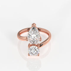 Round and Pear Cut Moissanite Diamond Toi Moi 14K Gold Ring