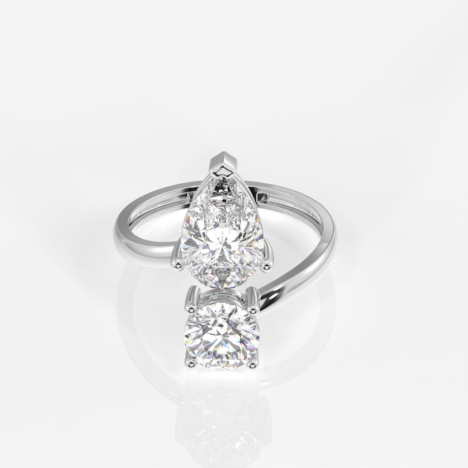 Round and Pear Cut Moissanite Diamond Toi - Et - Moi Sterling Silver Ring